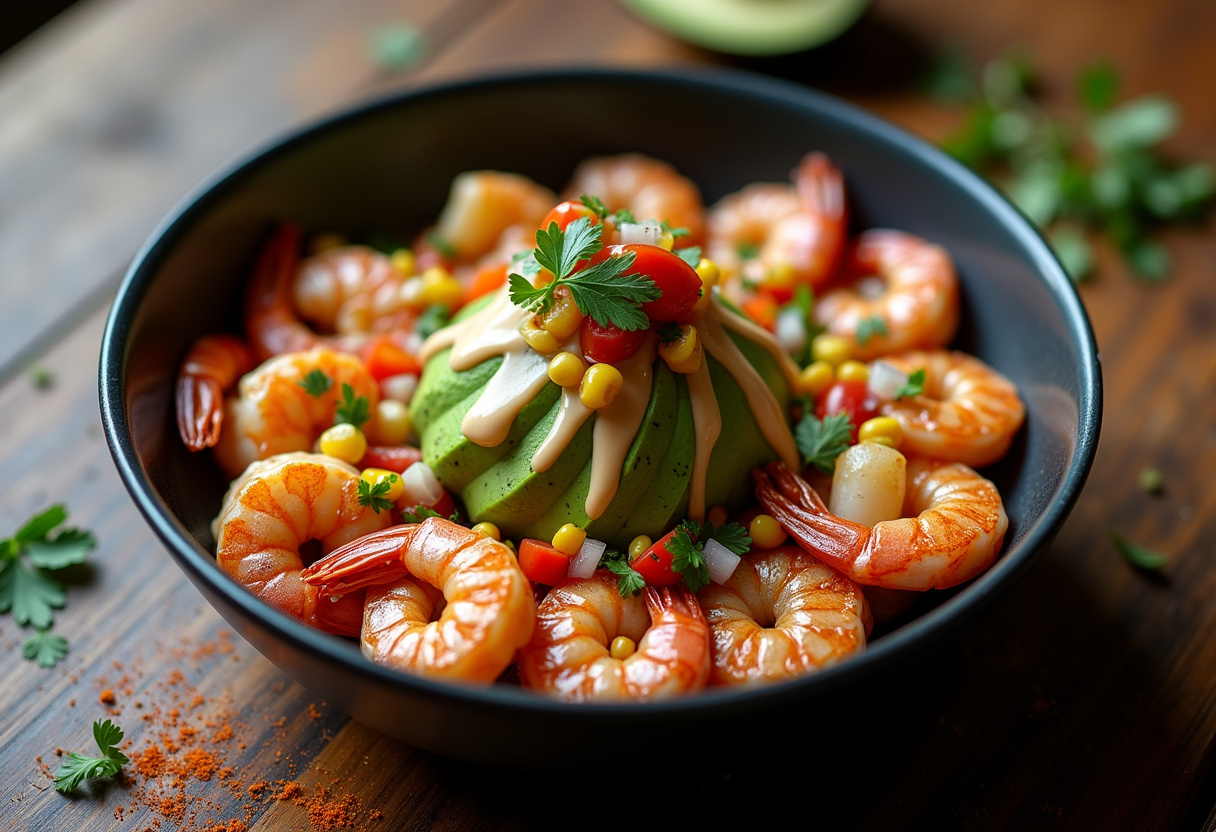 Grilled Shrimp Bowl With Avocado, Corn Salsa & Creamy Sauce Recipe