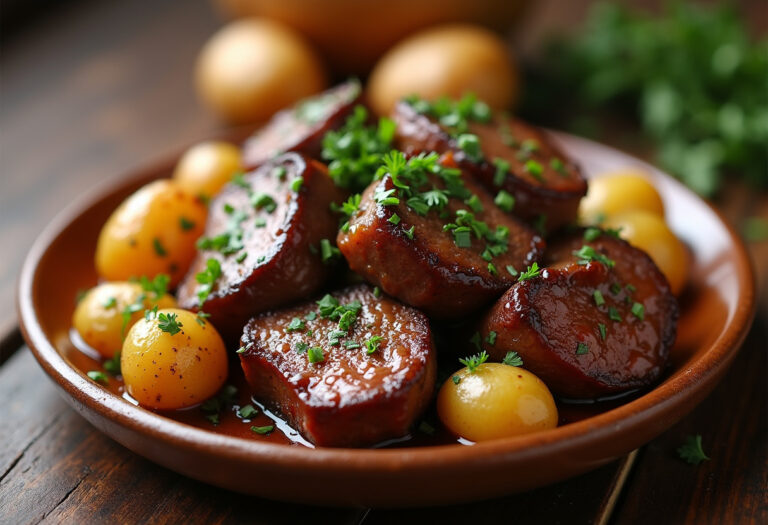Slow Cooker Garlic Butter Beef Bites & Potatoes Recipe