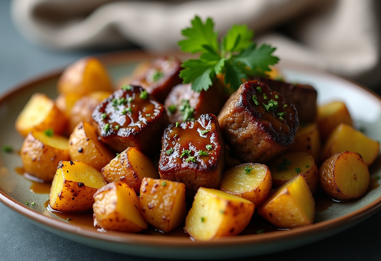 Slow Cooker Garlic Butter Beef Bites & Potatoes Recipe