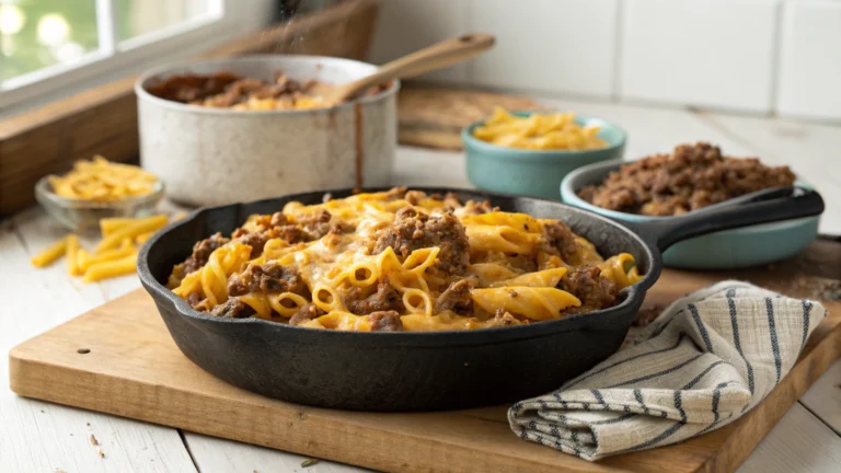Cheesy Ground Beef Pasta Skillet Recipe
