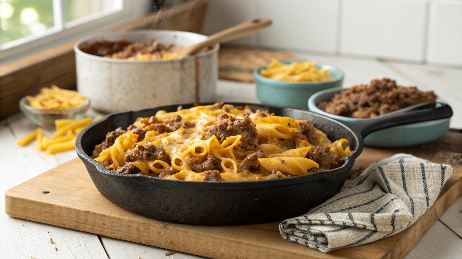 Cheesy Ground Beef Pasta Skillet Recipe