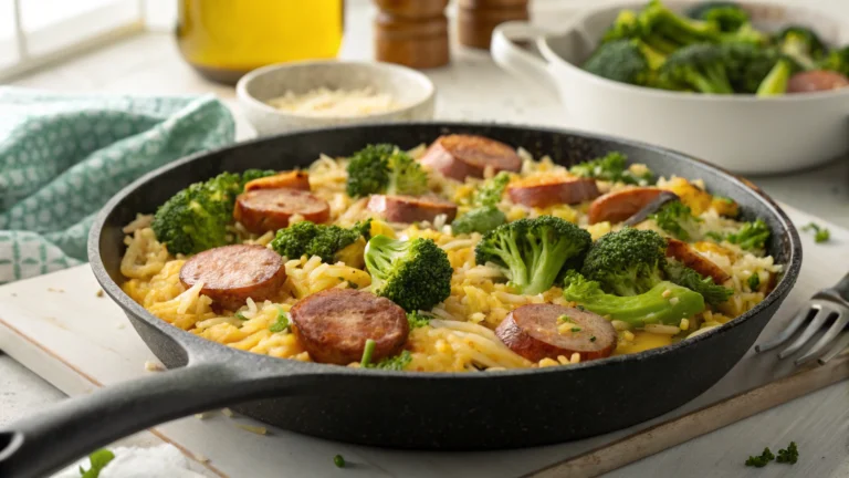 Cheesy Kielbasa Rice And Broccoli Skillet Recipe