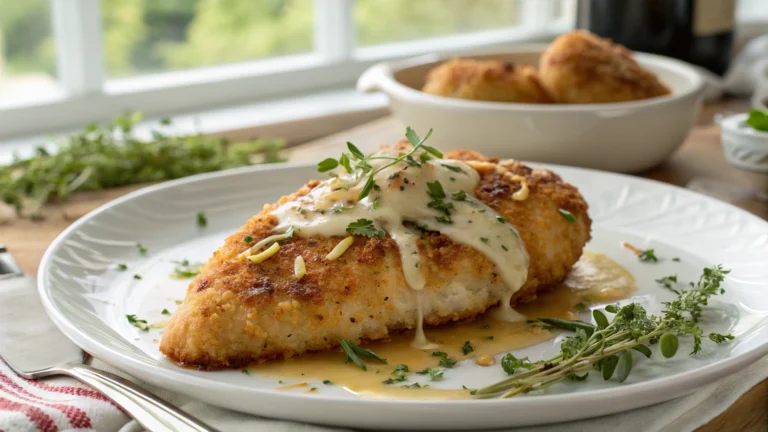 Crispy Parmesan Chicken With A Rich Garlic Sauce Recipe