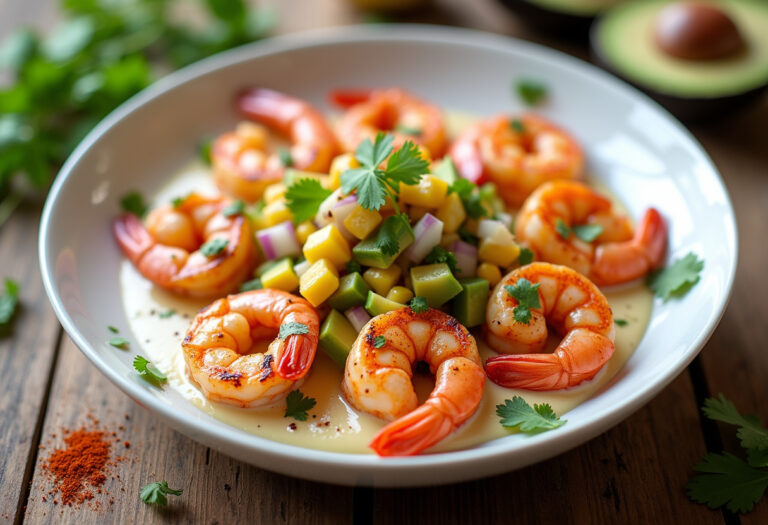 Grilled Shrimp Bowl With Avocado, Corn Salsa & Creamy Sauce Recipe