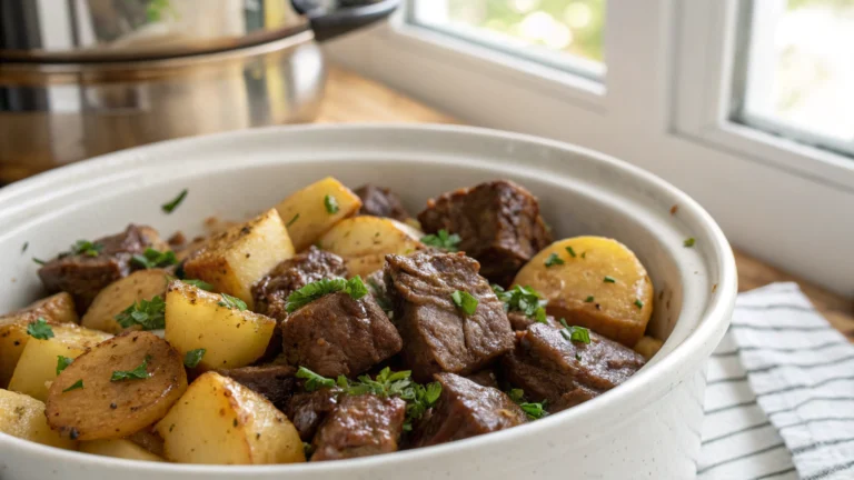 Slow Cooker Garlic Butter Beef Bites and Potatoes Recipe