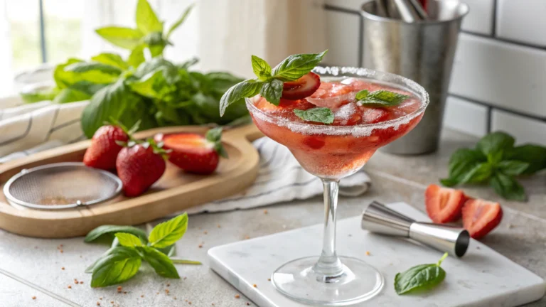 Summer Strawberry Basil Margarita Drink Recipe