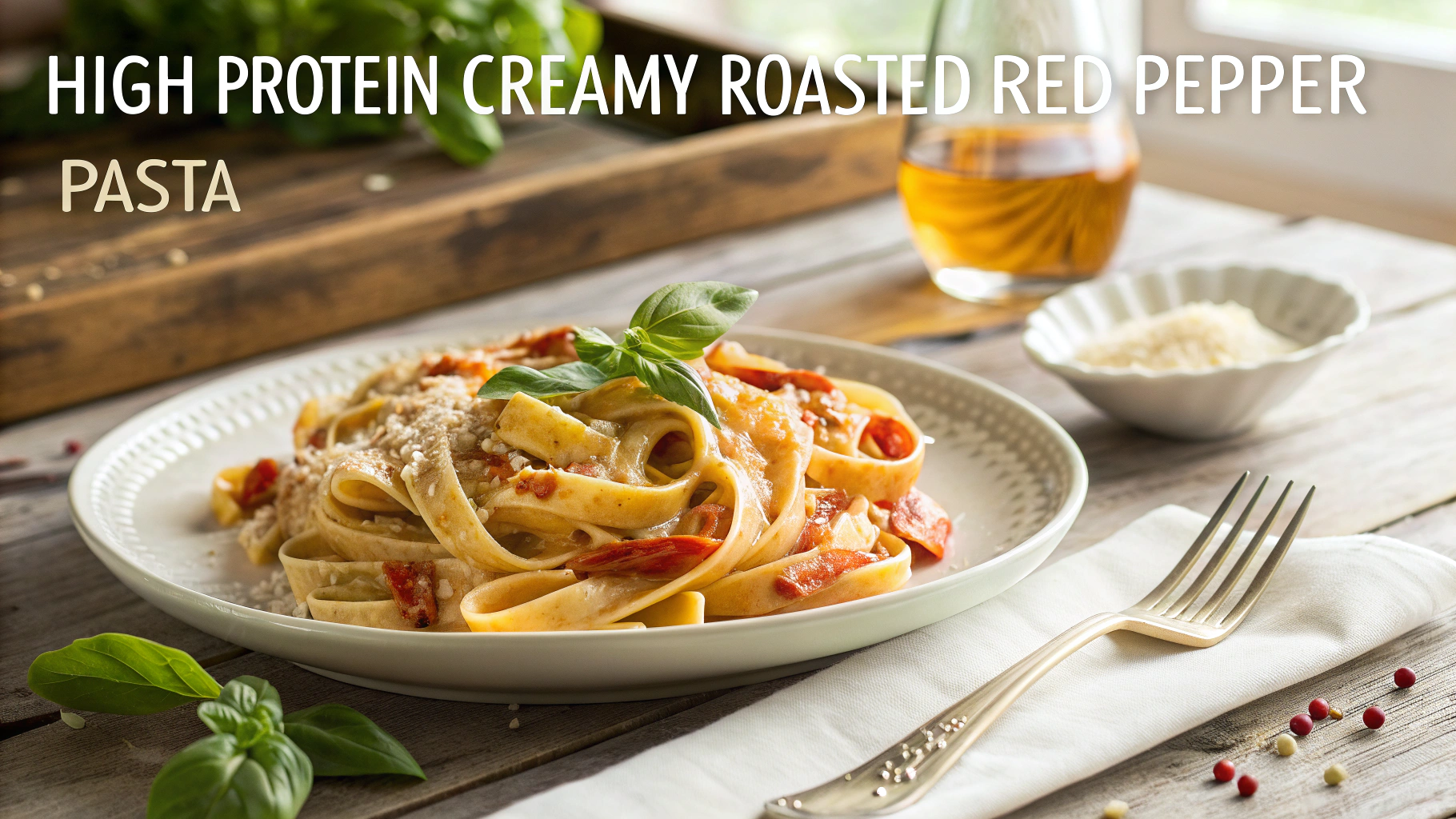 High Protein Creamy Roasted Red Pepper Pasta