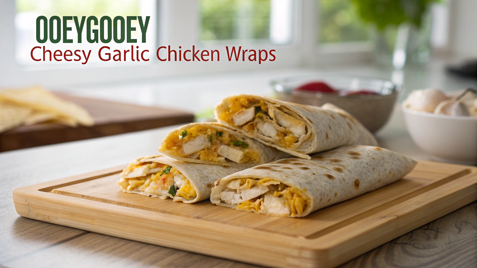 OoeyGooey Cheesy Garlic Chicken Wraps