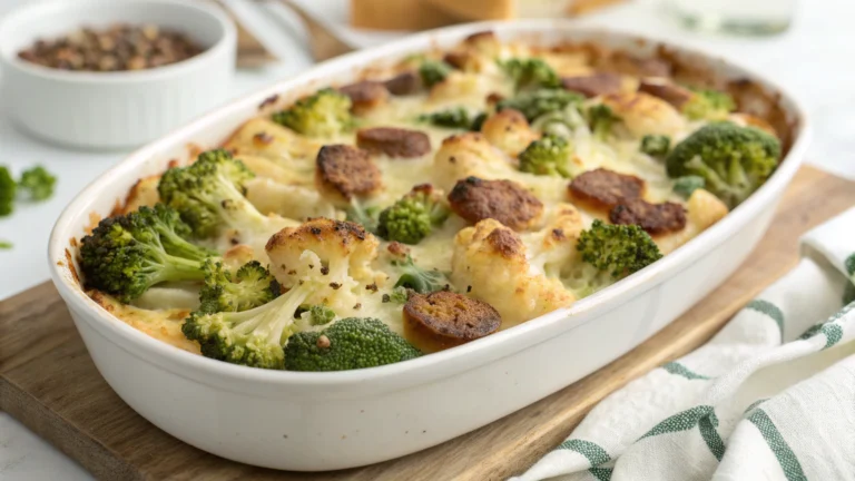 Keto Broccoli and Cauliflower Au Gratin with Sausage