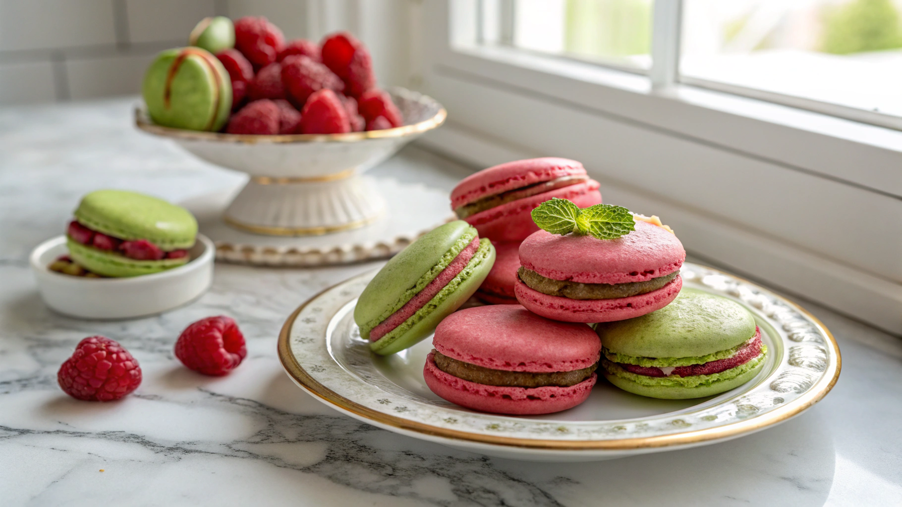 Luxurious Raspberry Pistachio Macarons