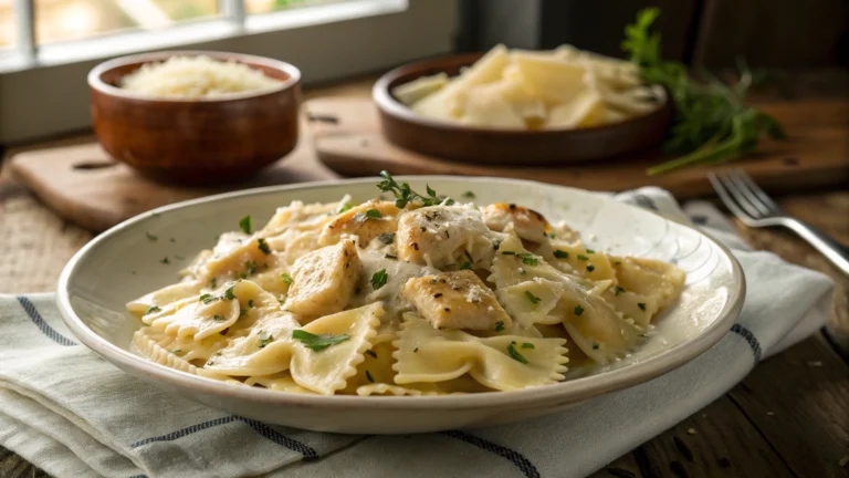 Mozzarella Garlic Butter Chicken Bowties in Cheesy Cream