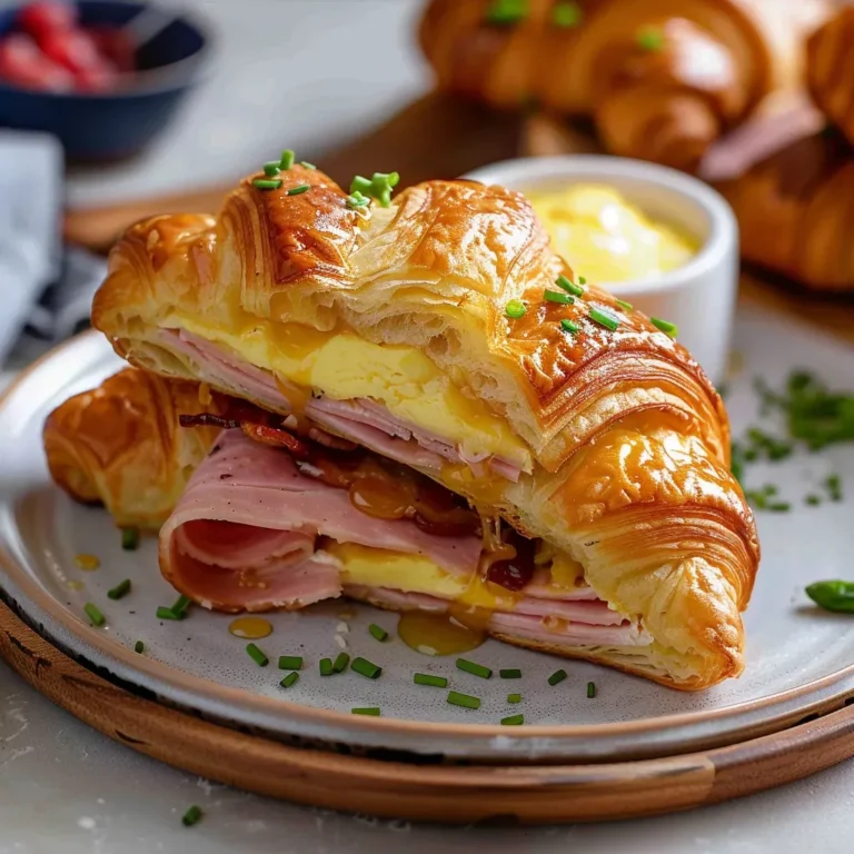 Cheesy Bacon Croissant Breakfast Sandwiches