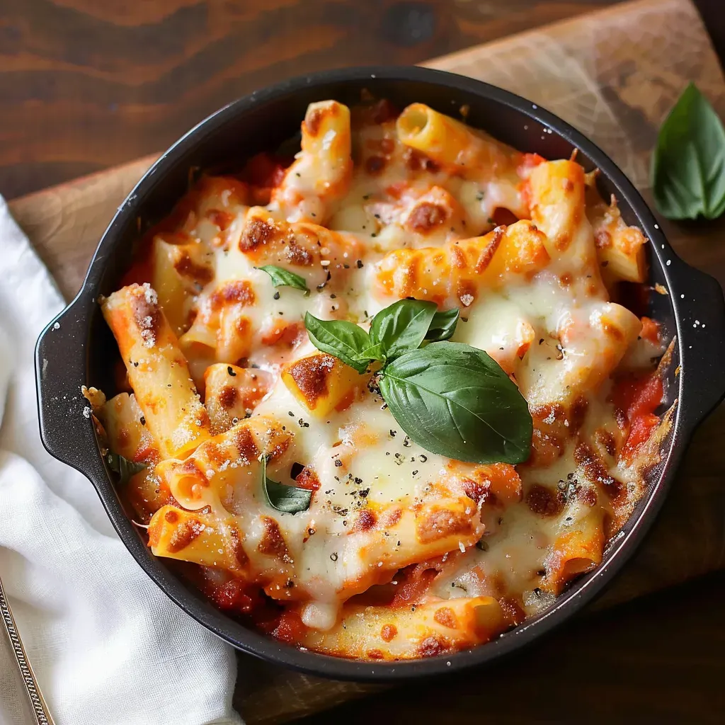 Creamy Baked Ziti with Dual Mozzarellas and Parmesan Sauce