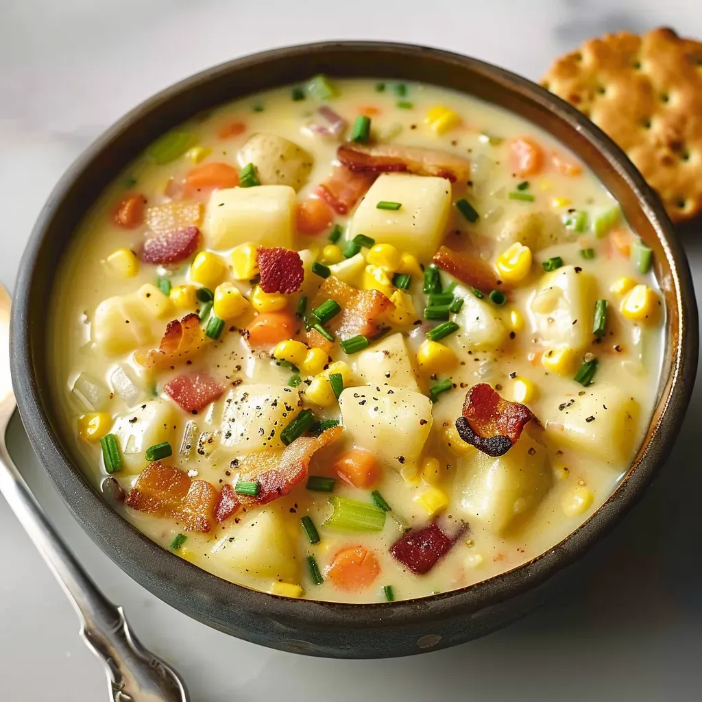 Creamy Corn Chowder Recipe with Bacon and Potatoes