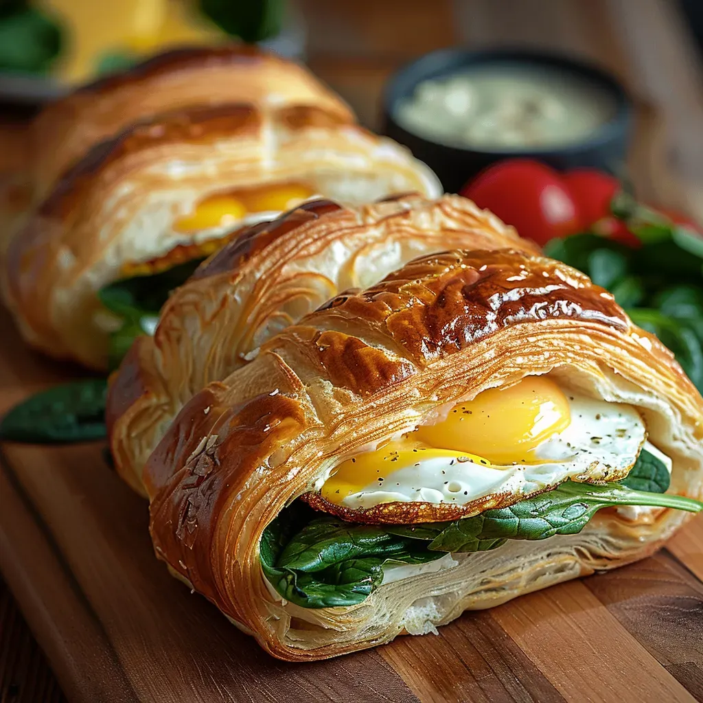 Delicious Croissant Breakfast Sandwich with Egg, Cheese & Spinach