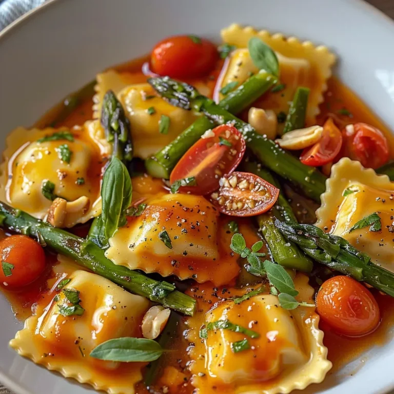 Delicious Ravioli Recipe with Tomatoes, Asparagus, and Garlic