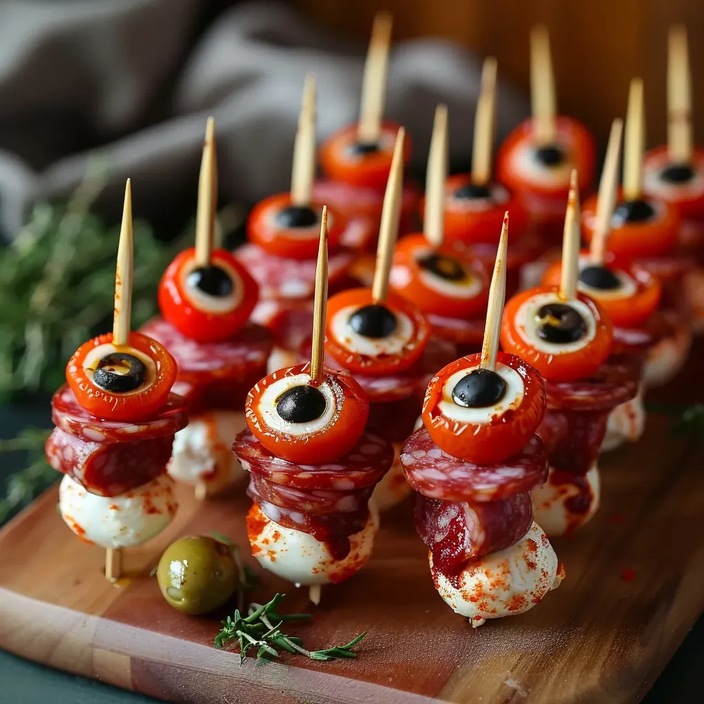 Halloween Skewered Salami Eyeballs Recipe