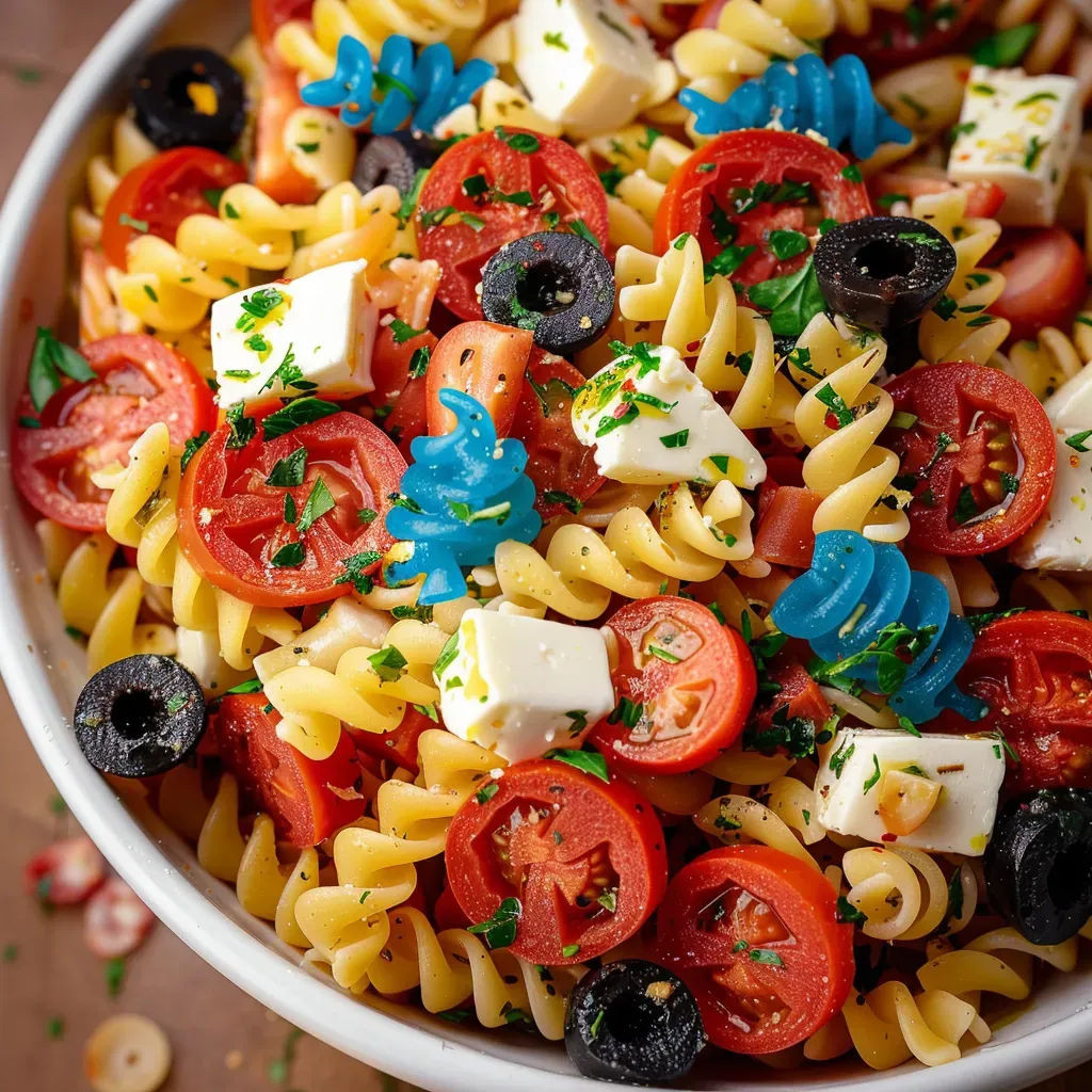 Patriotic Red, White, and Blue Pasta Salad
