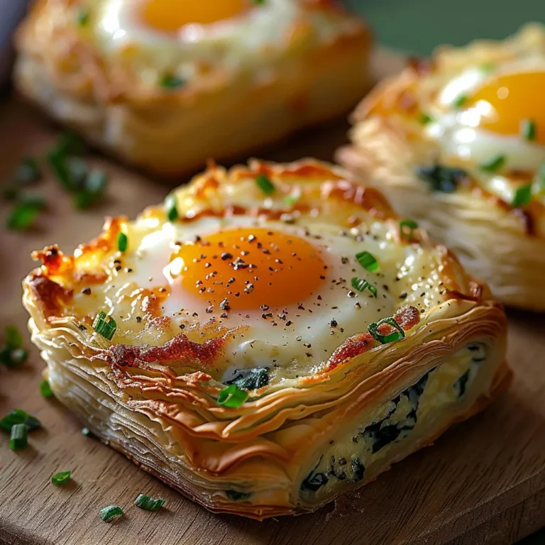 Savory Baked Eggs in Flaky Napoleon Pastry Shell