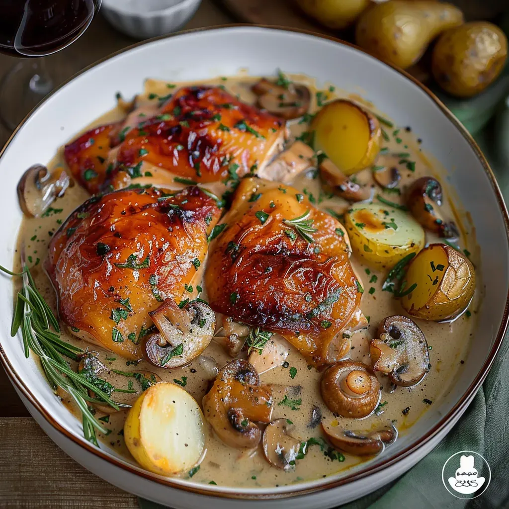 Savory Herb Roasted Chicken with Wine Sauce