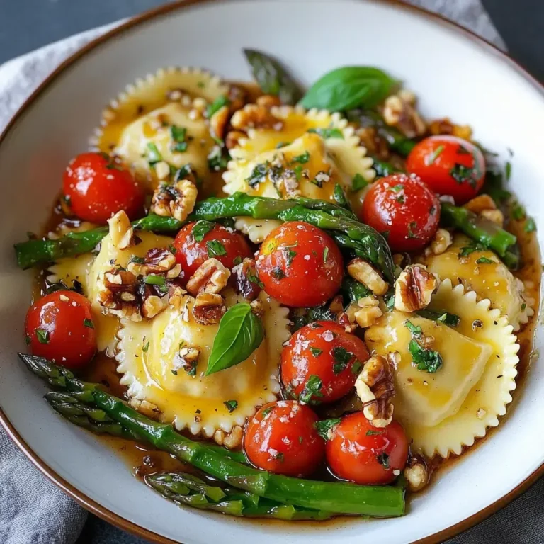 Savory Ravioli with Tomatoes, Asparagus, Garlic & Herbs