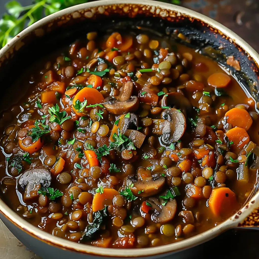 Savory Vegan Lentil Mushroom Stew Recipe