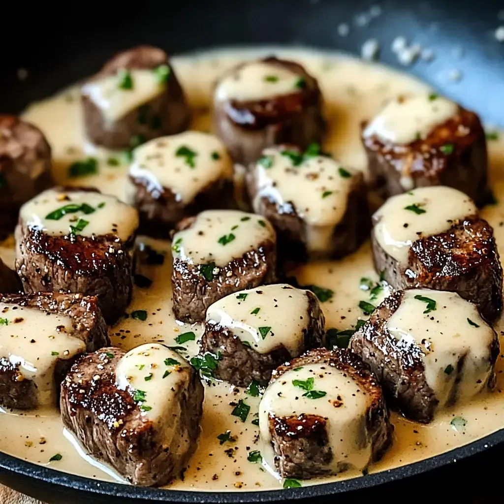 Succulent Garlic Butter Steak Bites with Parmesan Cream Sauce