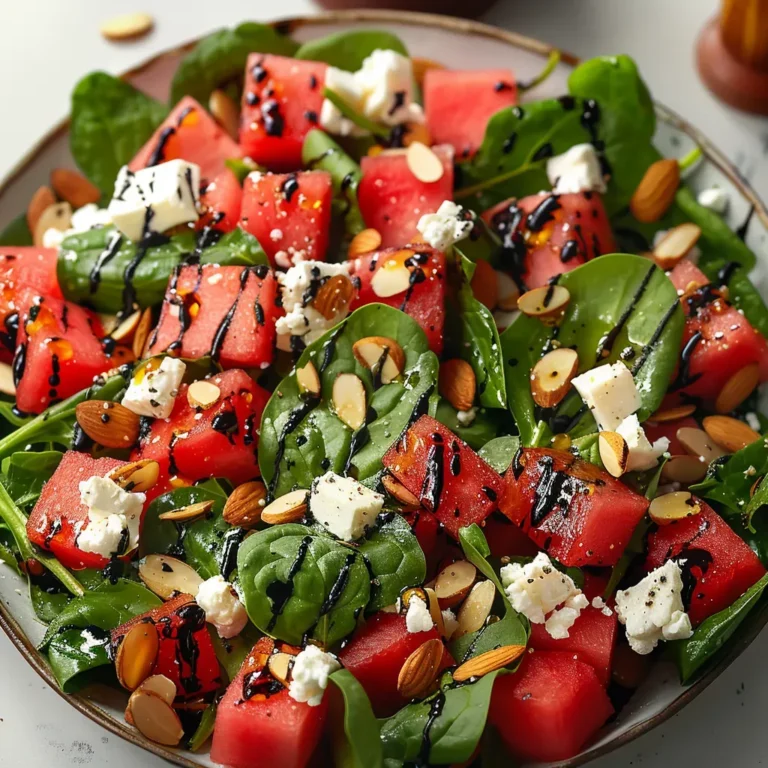Vibrant Watermelon Spinach Salad with Feta and Balsamic Dressing